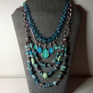 Vintage blue green turquoise silvertone glass stone vintage necklace lot